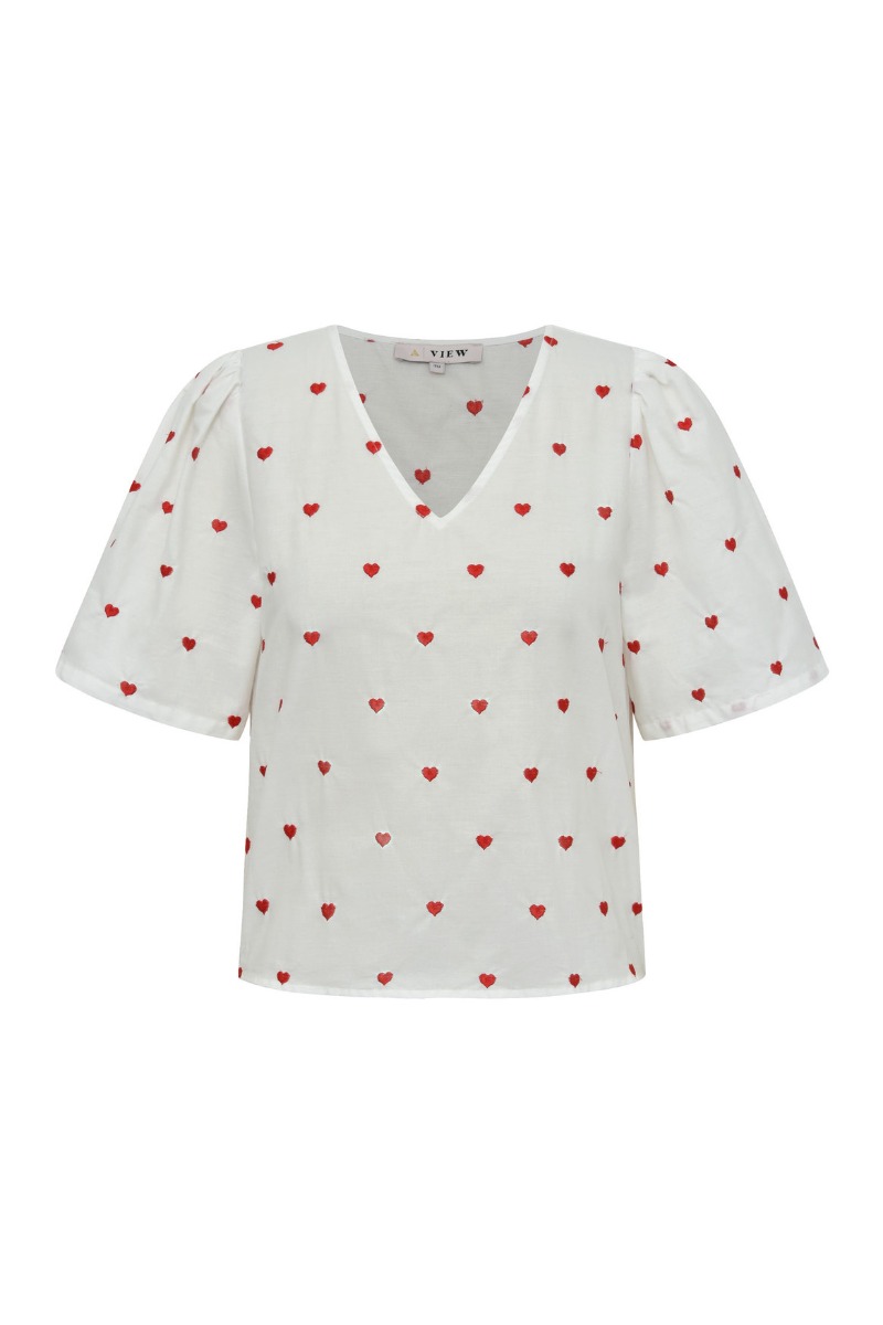 A-view T-shirt med Hjerteprint - Sød og Let Top