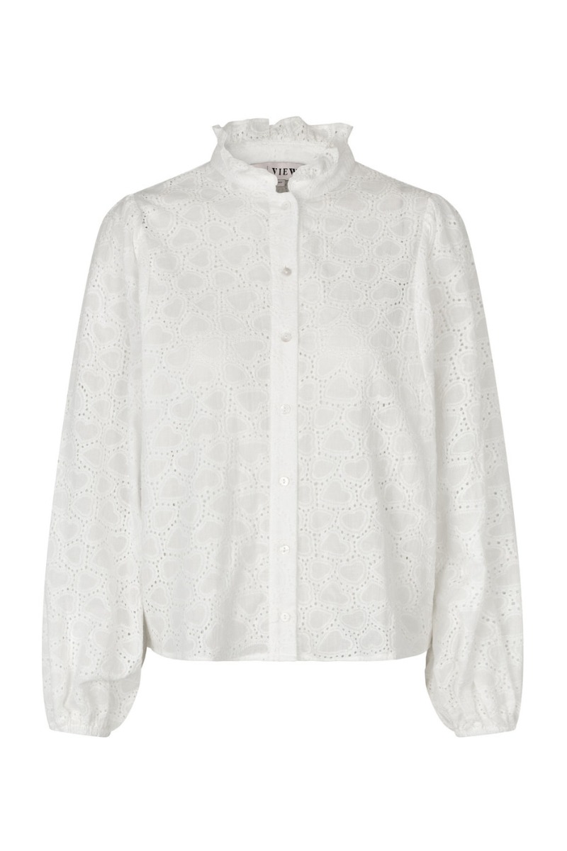 A-view - Bluse - Karla Shirt - Hvid med Hjertemønster Udsalg