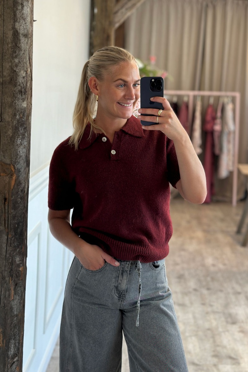 A-view - T-shirt - Rena Polo Knit Blouse - Bordeaux tilbud