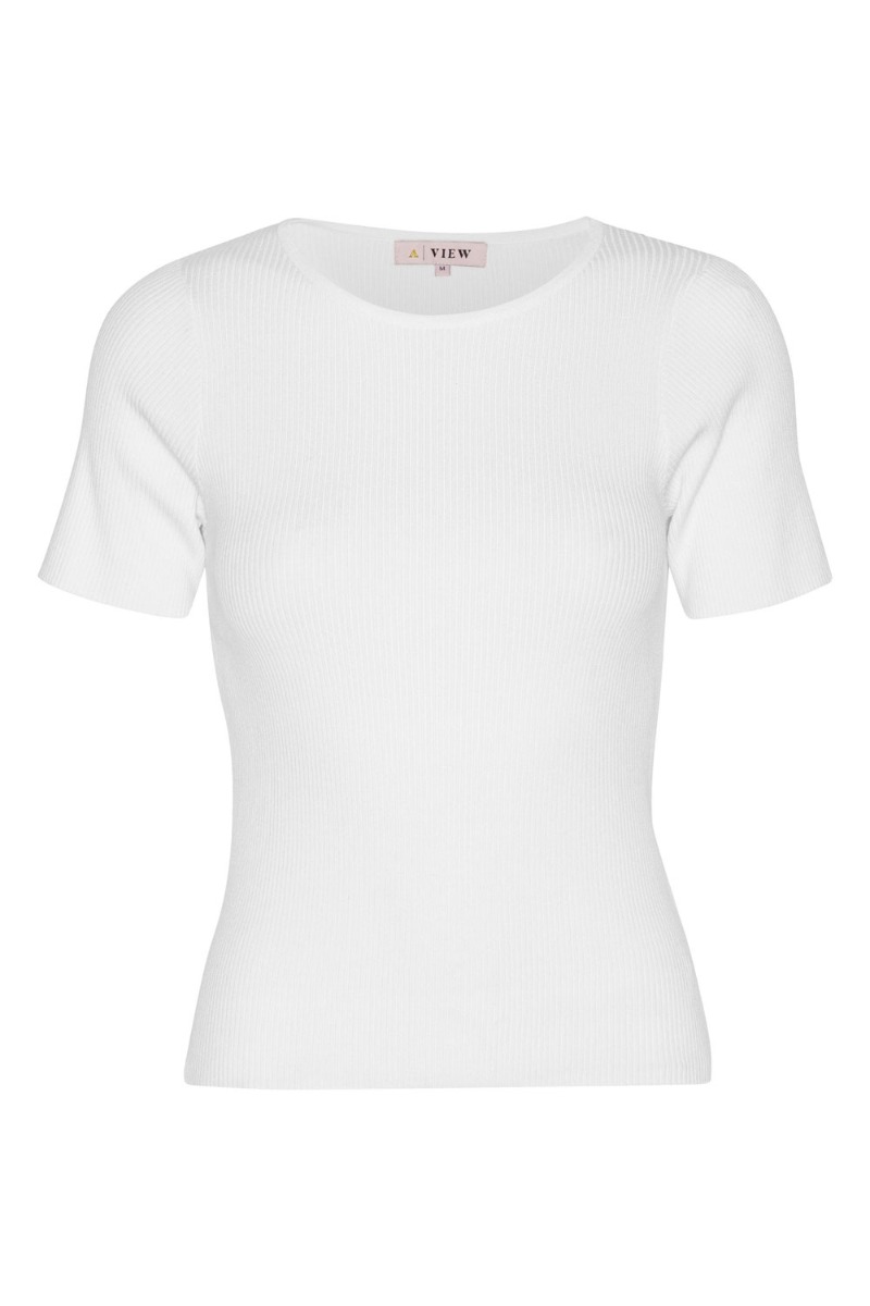 A-view T-shirt - Ribstrikket Kortærmet Top - Hvid