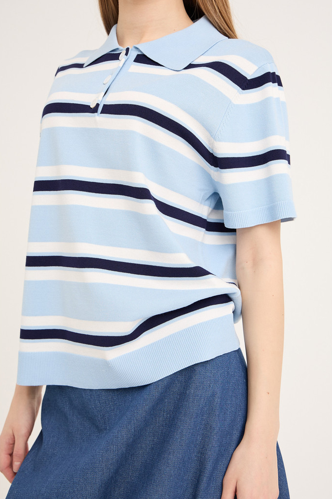 A-view – T-shirt med Polo Stripe i Lys Blå og Hvid