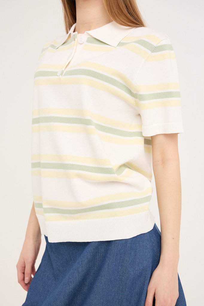 A-view – T-shirt i Polo Stripe – Hvid/Gul Udsalg!