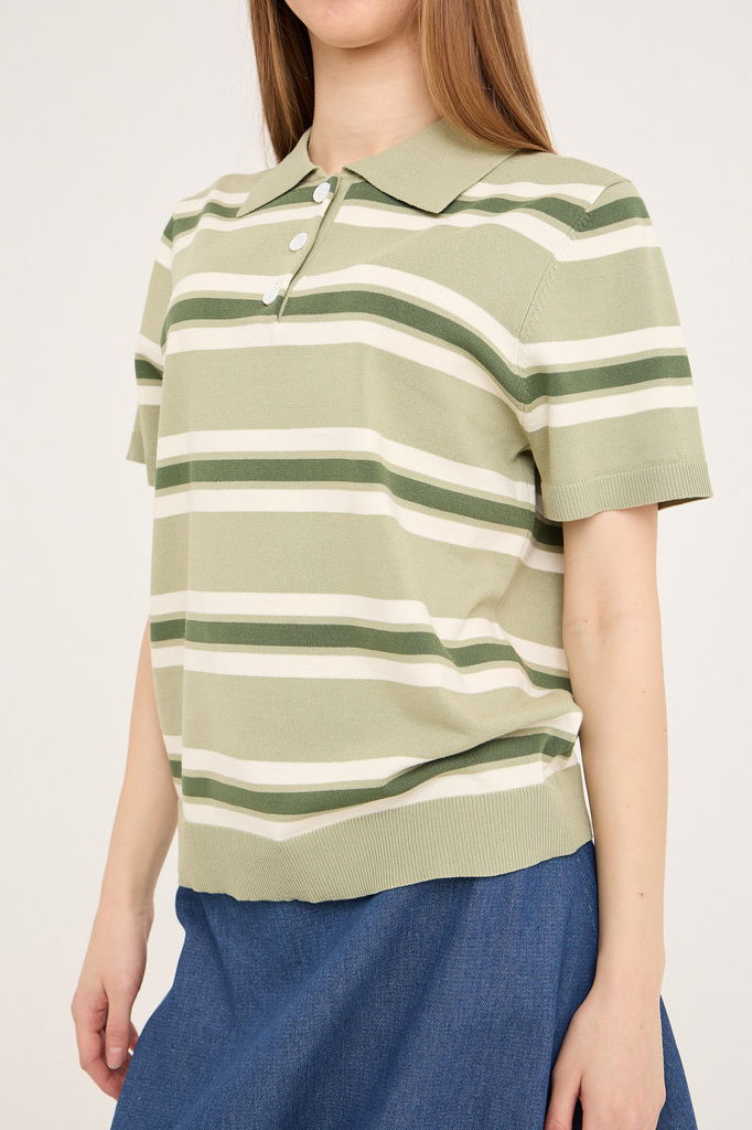 A-view T-shirt i Polo Stripe - Støvet Grøn Udsalg!