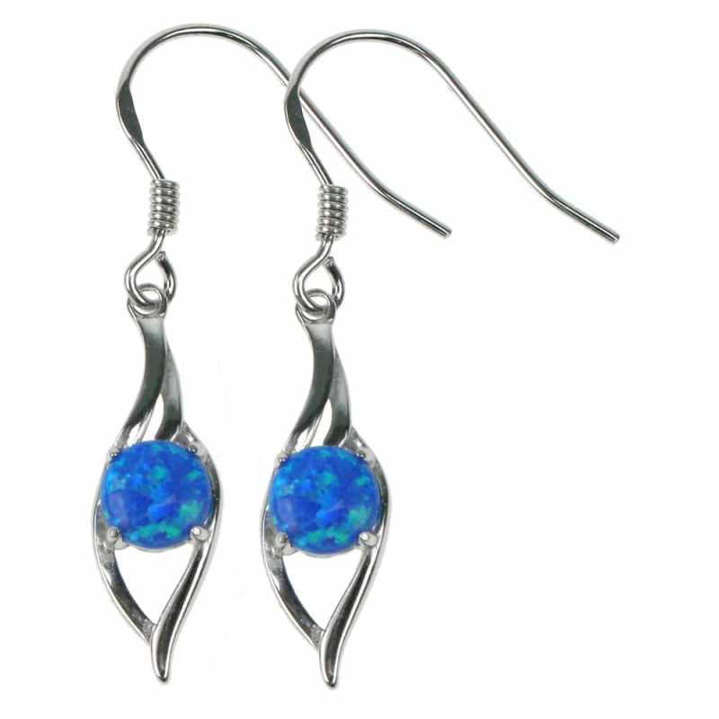 Blå Bølger - Øreringe med Blå Opal i Sølv og Rhodium