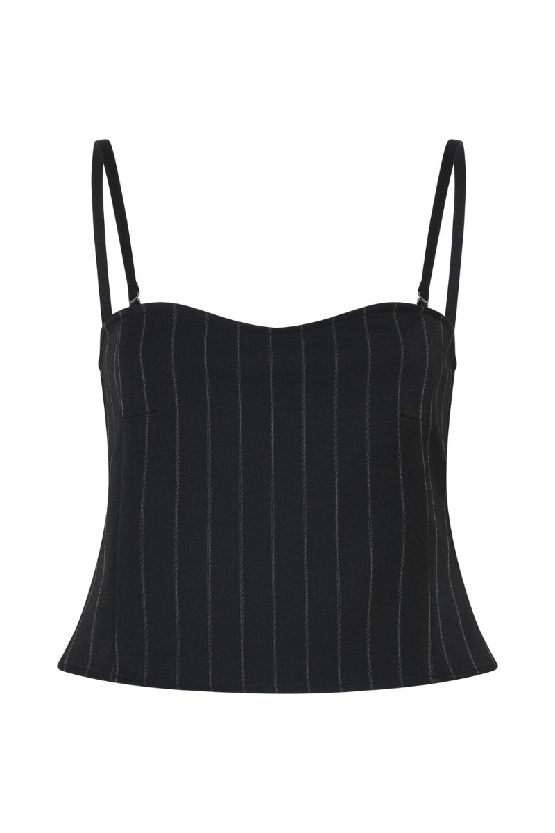 Bruuns Bazaar - Elegant Top til Fest - Sort Stribet