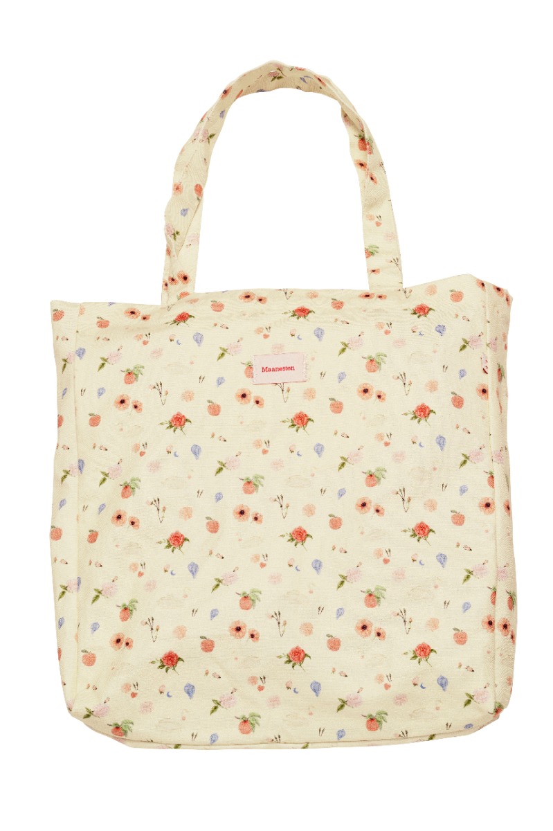 Maanesten - Smuk Canvas Tote med Blomster og Muslingeskaller