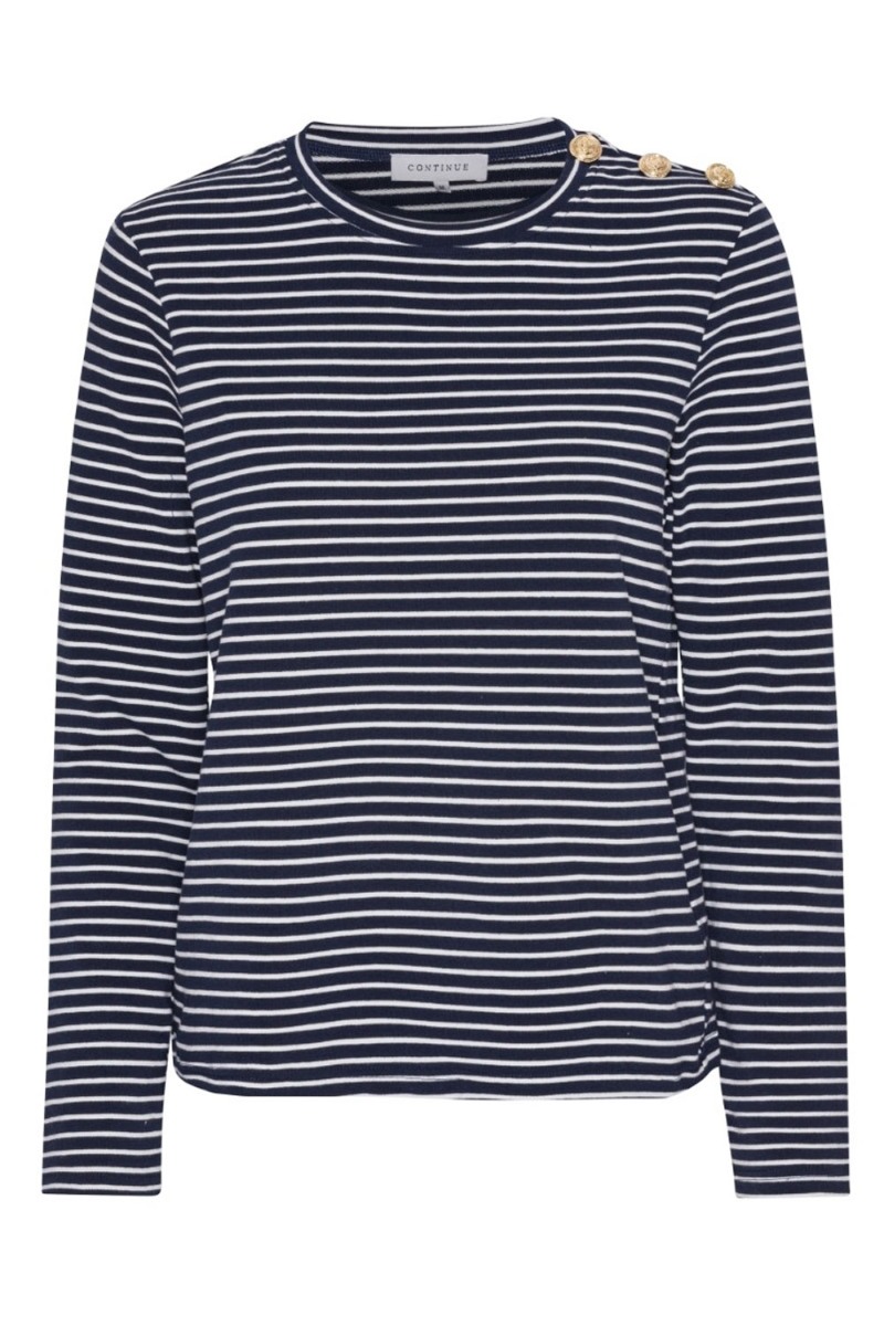 Continue - Bluse - Daimi - Navy Blå Striber på Udsalg