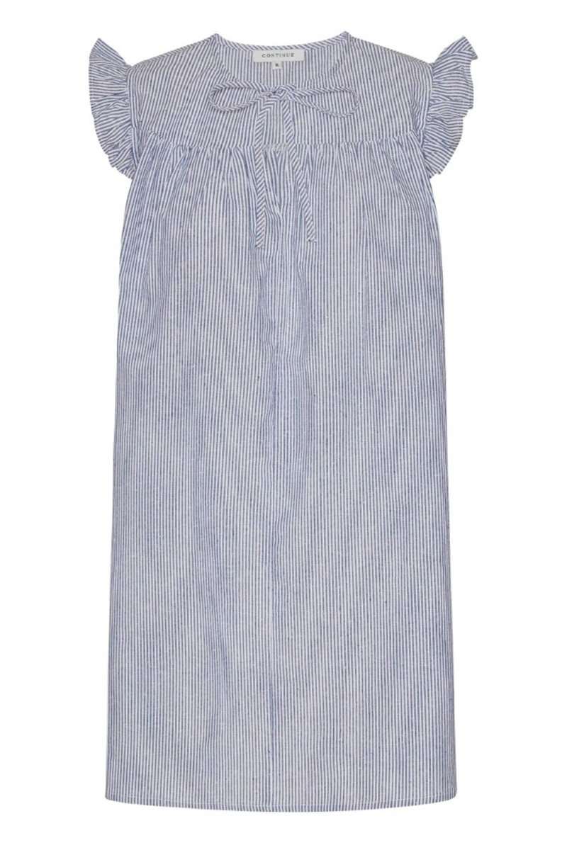 Sødt sommerkjole med flæser - Lilly Stripe Dress - Blå stribe