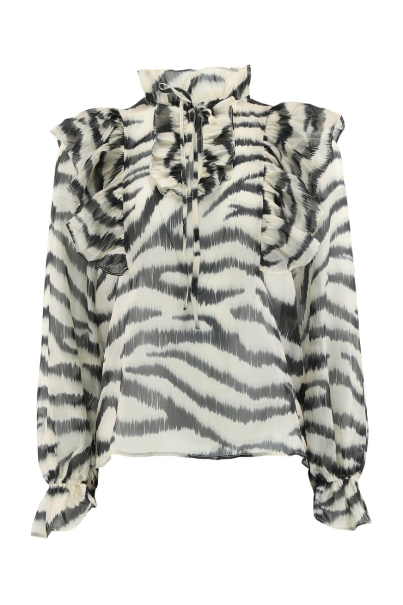 Continue - Bluse - Zoe Zebra med Flæser og Bindebånd