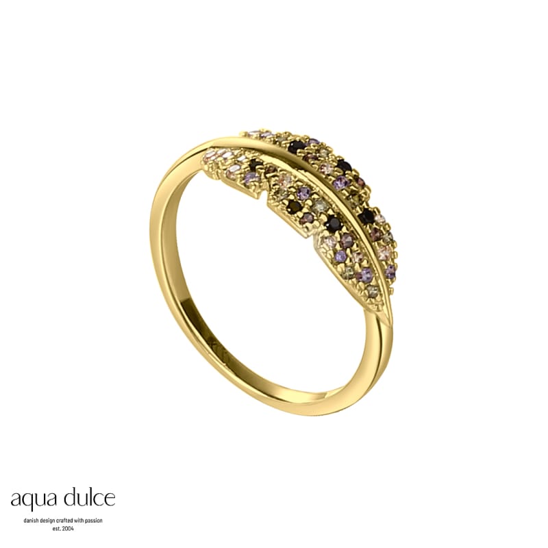 Flora Mix Fingerring med Farvede Zirkonia - 14 Karat Forgyldt