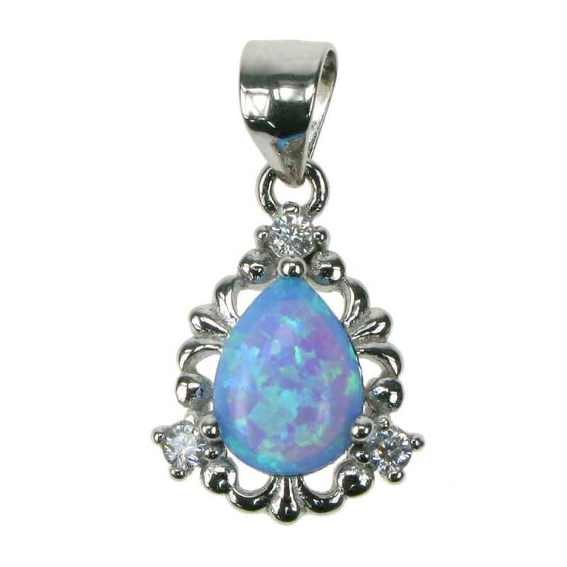 Dråbe - Blå Opal Vedhæng i 925 Sterling Sølv med Zirkonia