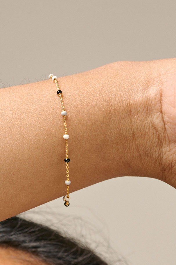Enamel Armbånd - Bracelet Lola i Sort, Grå og Hvid