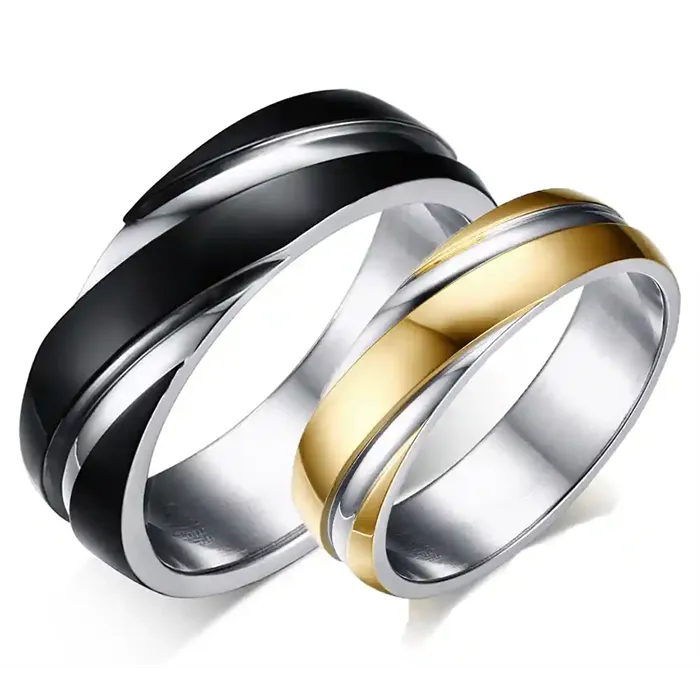 Sort  Guld Parring  Forlovelsesring I Rustfrit Stål