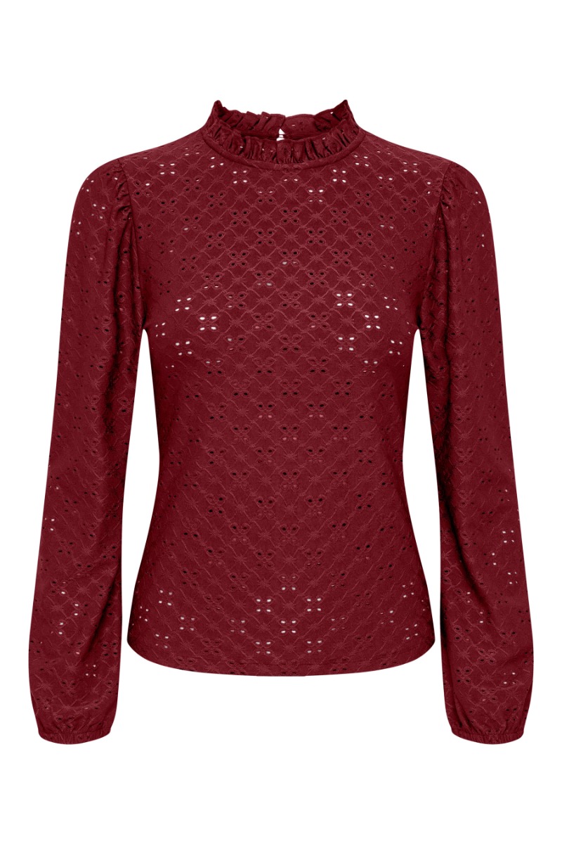 JDY - Cathinka Ls Frill Top - Elegant bluse i Cabernet