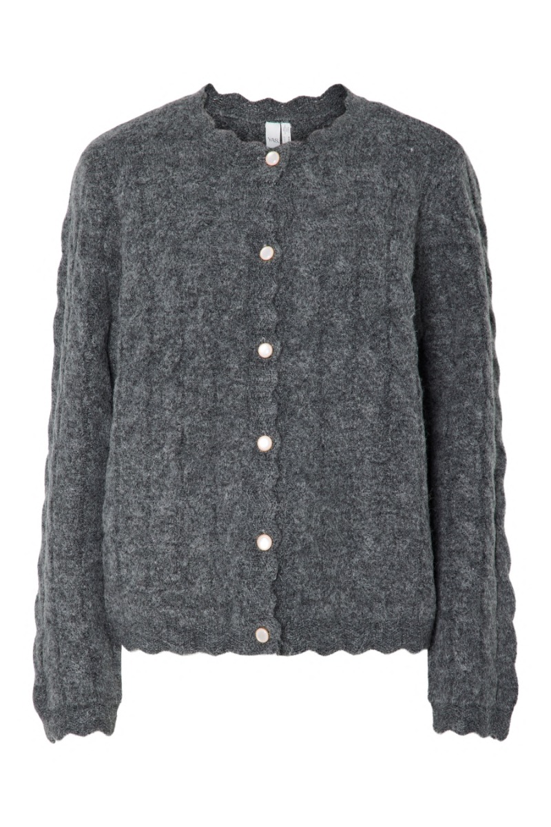 Yas - Kabelstrik Cardigan i Mørkegrå Melange