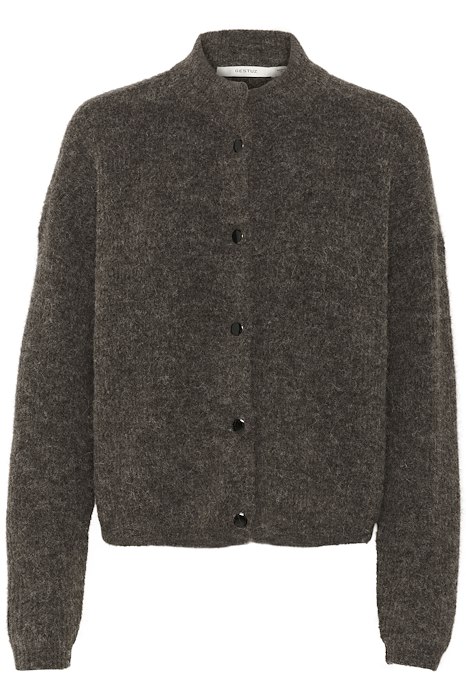 Gestuz - Kort cardigan i kastanjebrun melange