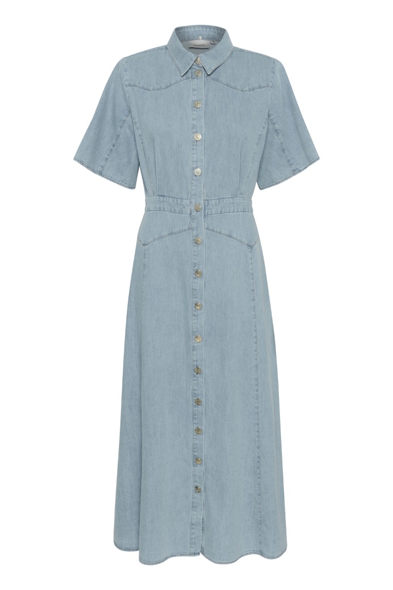 Gestuz - Kjole - Gzsauda Ss Long Dress - Light Blue Washed