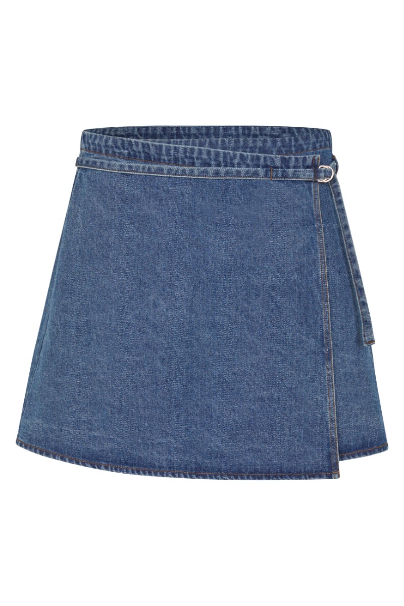 Global Funk - Slå-om Nederdel - Vintage Blue Wash Udsalg