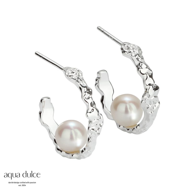 Ruffle Pearl Hoop Silver