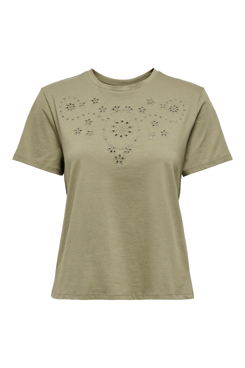 Jdy - T-shirt med broderi - Feminin sort top på tilbud!