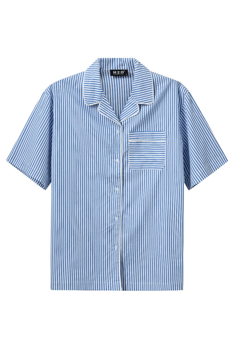 H2O Rønne Essential Pyjamas Skjorte - Blå/Hvid Stribe