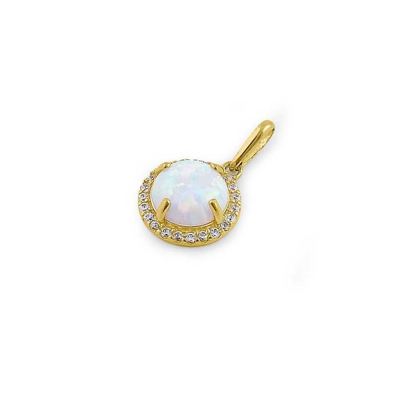 Halo - Solid 14k Guld Vedhæng med Hvid Opal og Zirkonia