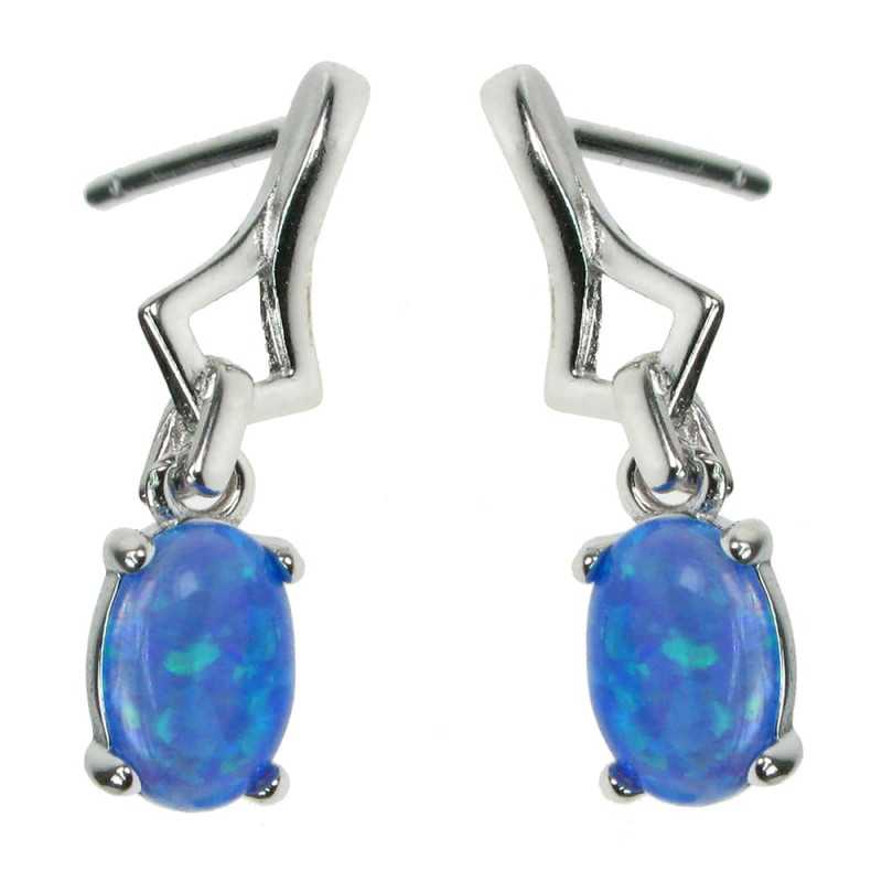 Havblå Oval Opal øreringe i 925 Sterling Sølv