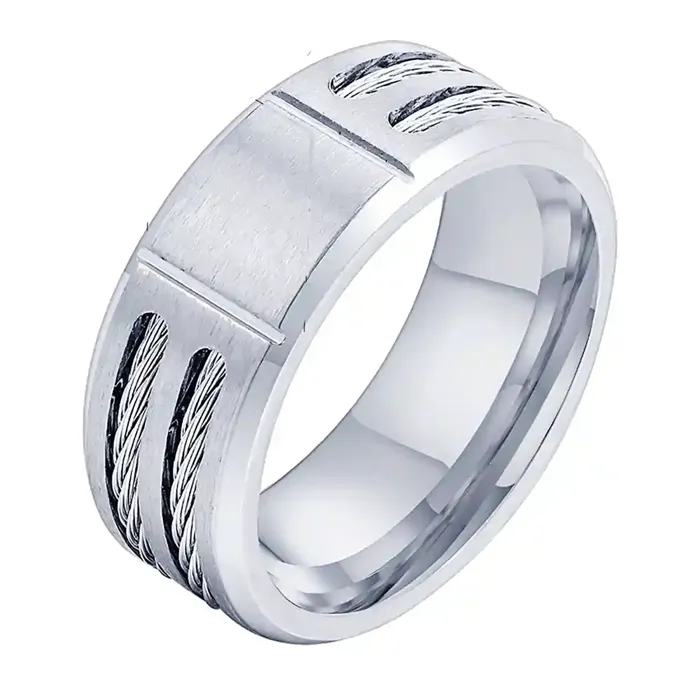 Stålwire Designring i Rustfri Stål - Tidløs Herre Ring