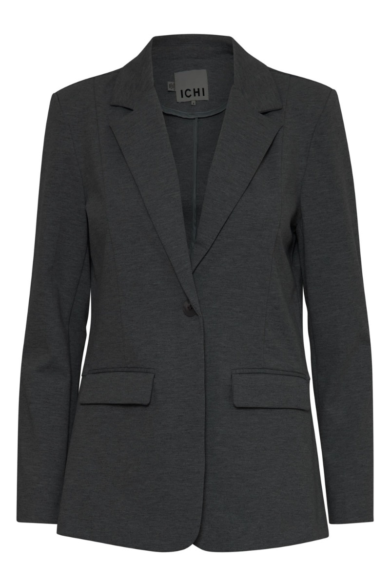Ichi - Elegant Lang Blazer i Mørkegrå Melange