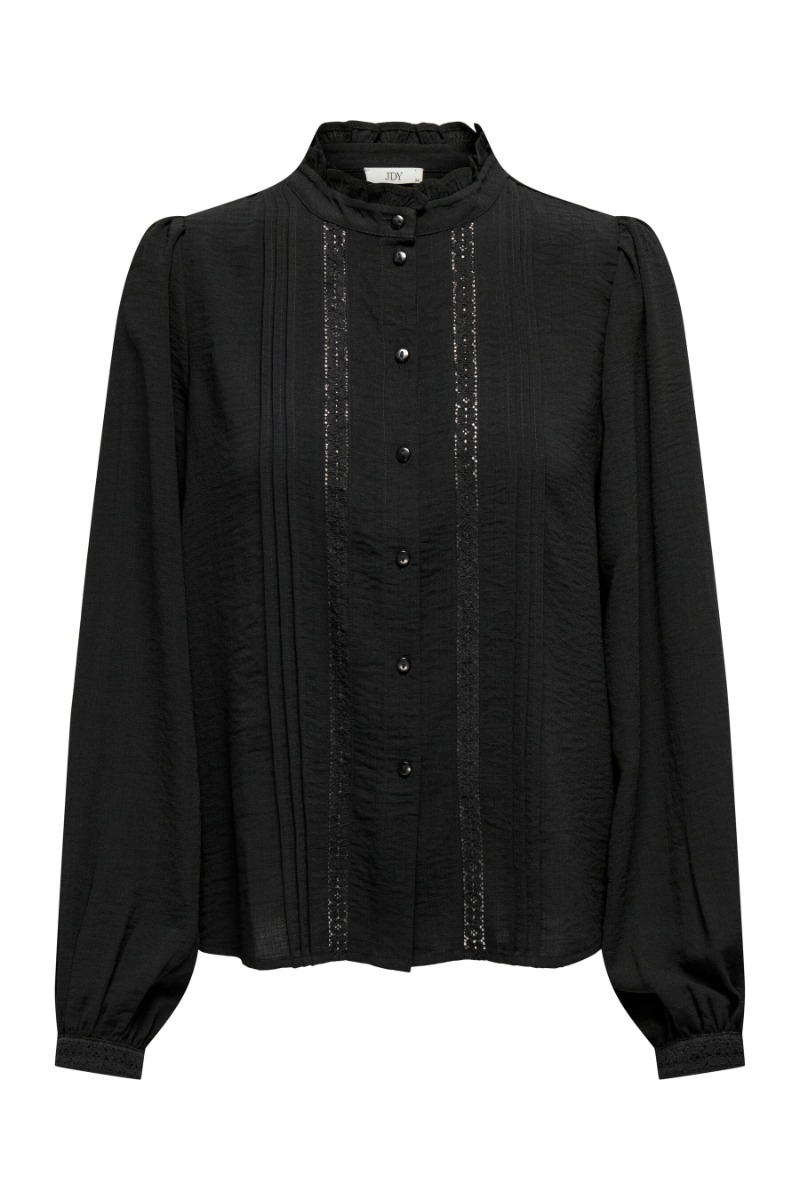 Jdy - Feminin bluse med blonde og flæser - Sort