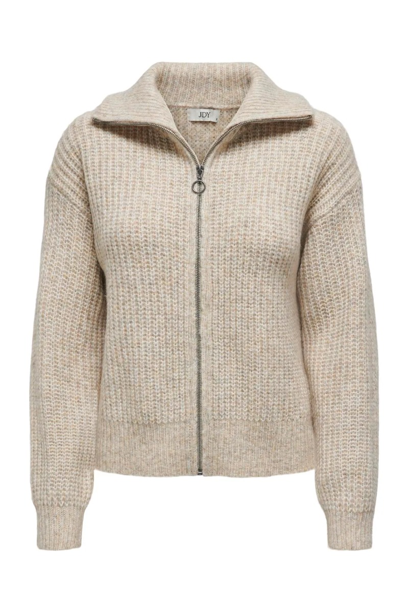 JDY Silja Ls Zip Cardigan - Blød strik i havregrynsfarve