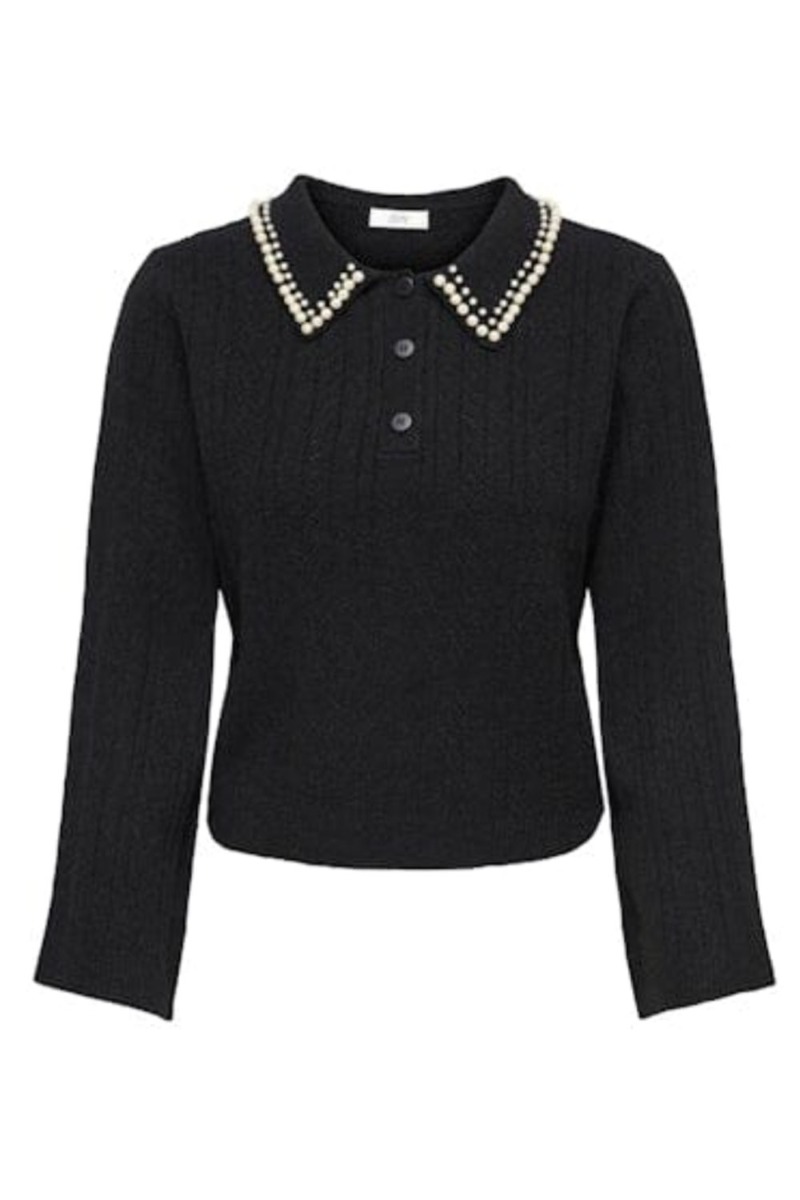 JDY - Strik med Perlekant - Sort Elegance