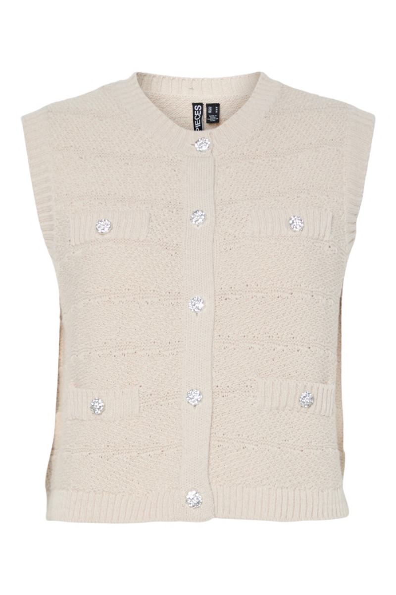 Pieces - Jena O-neck Strikvest - Sølv Lining Tilbud!