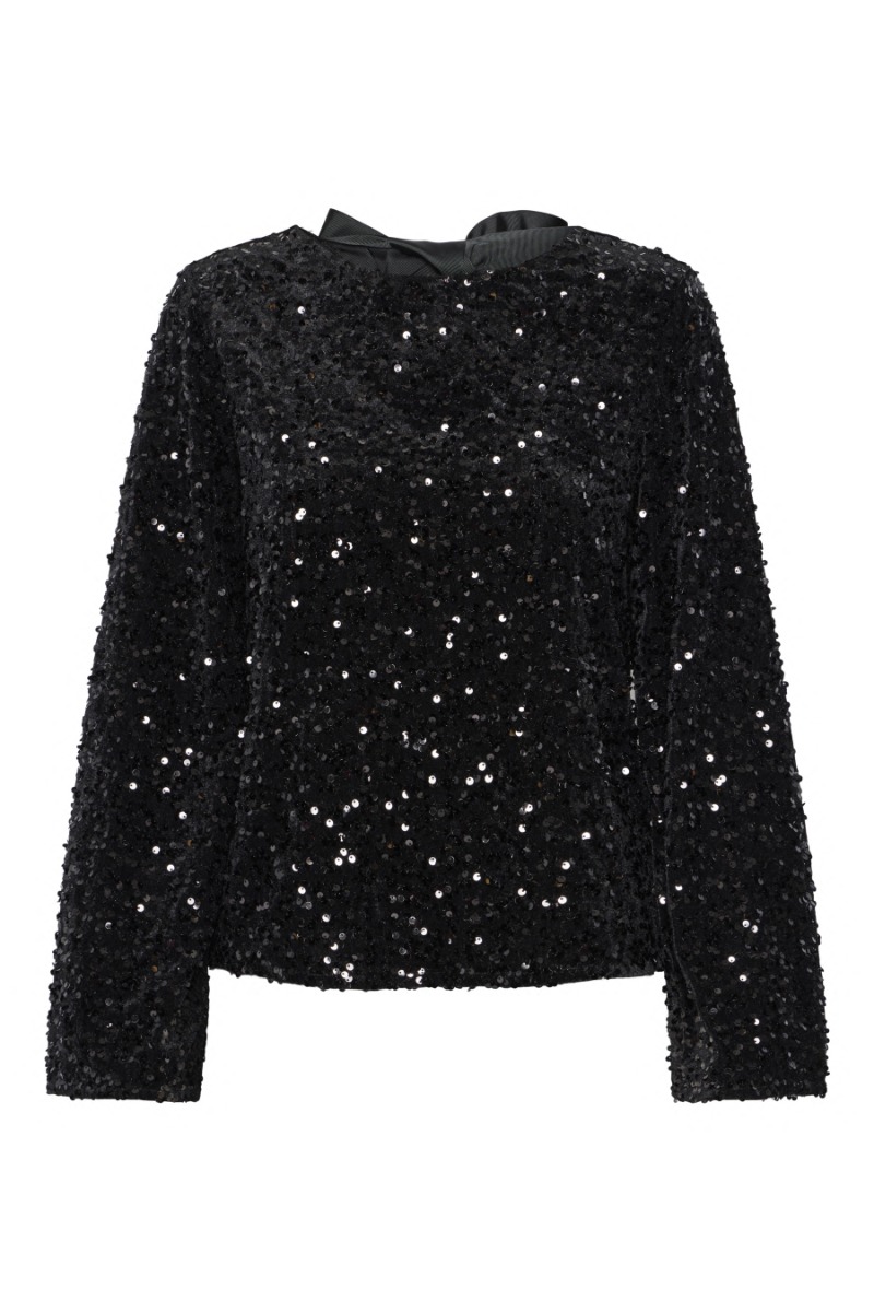 Festlig bluse med palietter og sløjfe - Black Jewel Box