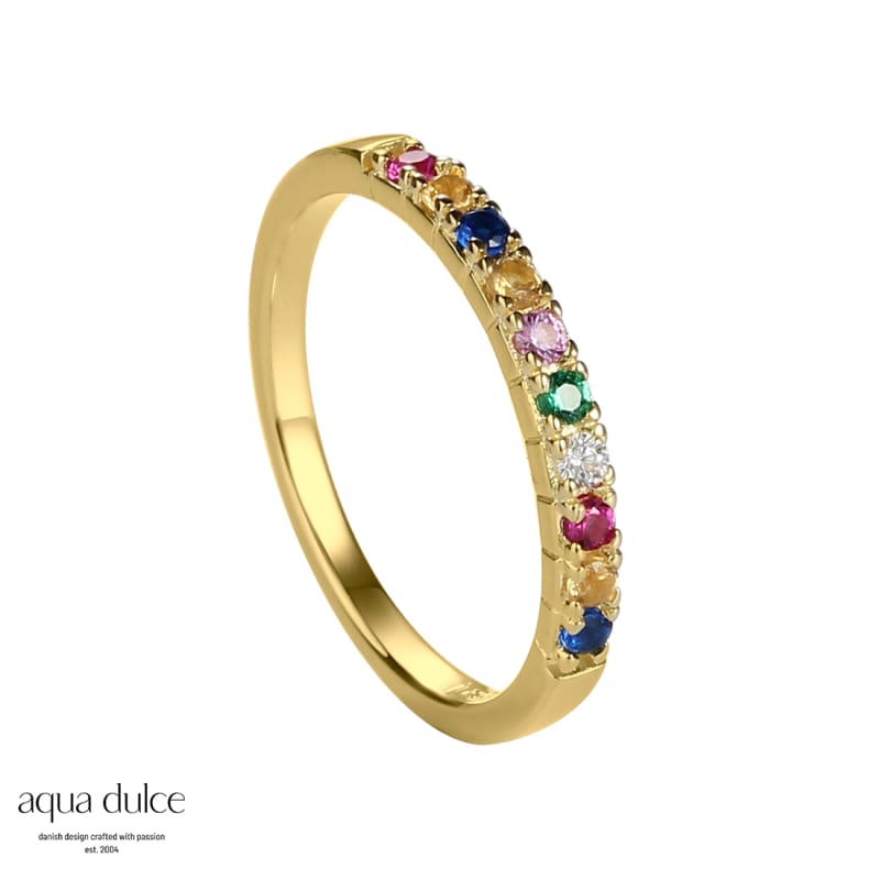 Forgyldt sølvring med multicolor zirkonia - Olla Ring 50