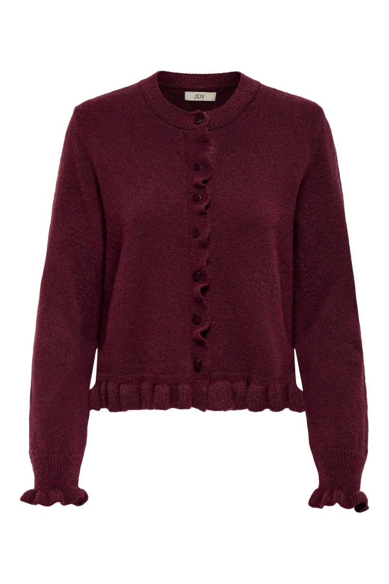 Jdy - Sødt cardigan med bølgekant - Bordeaux melange tilbud!