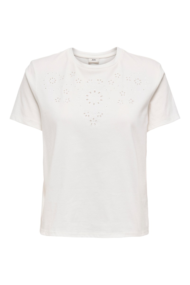 Jdy - T-shirt - Cif Ss Broderie Anglaise Top - Cloud Dancer