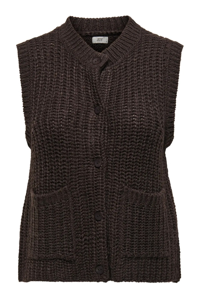 Jdy - Mabel Sl O-neck Knappet Vest - Chokolade Torte