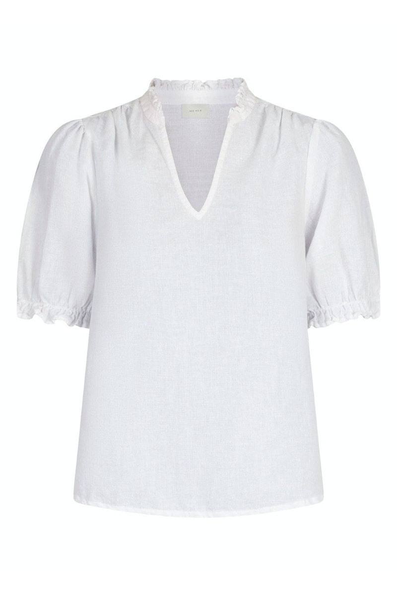 Neo Noir - Hvid Linned Bluse med V-udskæring