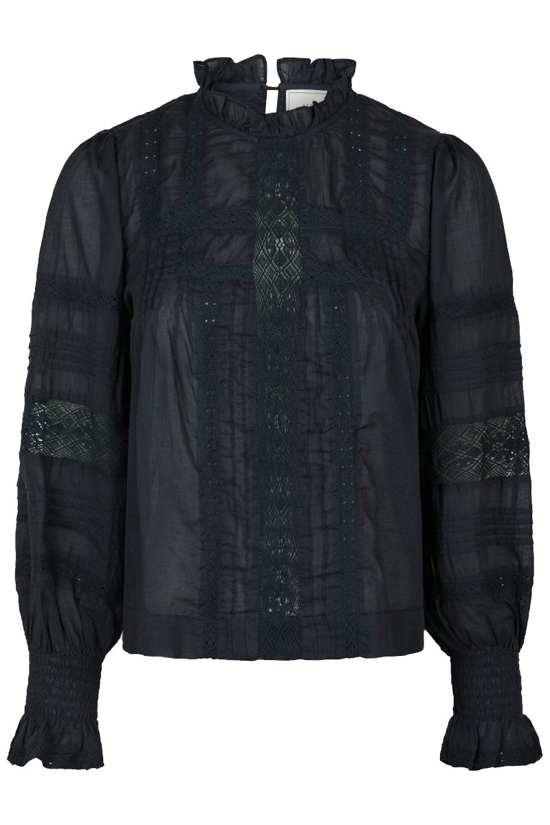 Neo Noir - Ebba S Voile Bluse - Navy Udsalg