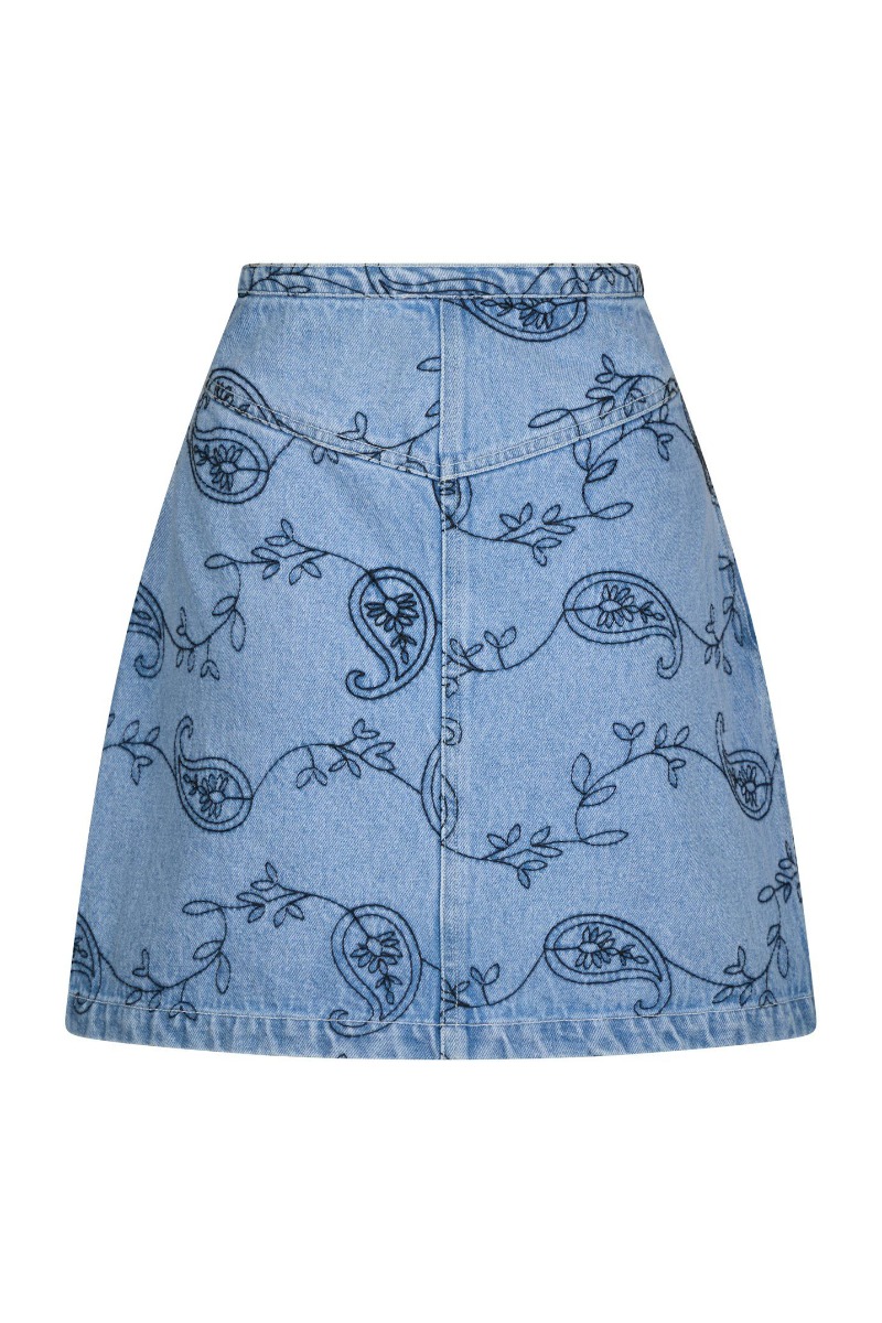 Neo Noir - Gabani Broderet Denim Nederdel - Blå