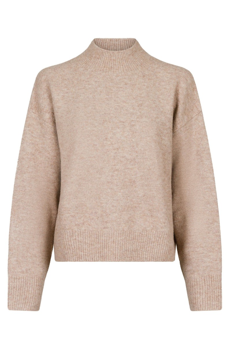 Neo Noir - Paulina Strikbluse - Sand Melange Tilbud!
