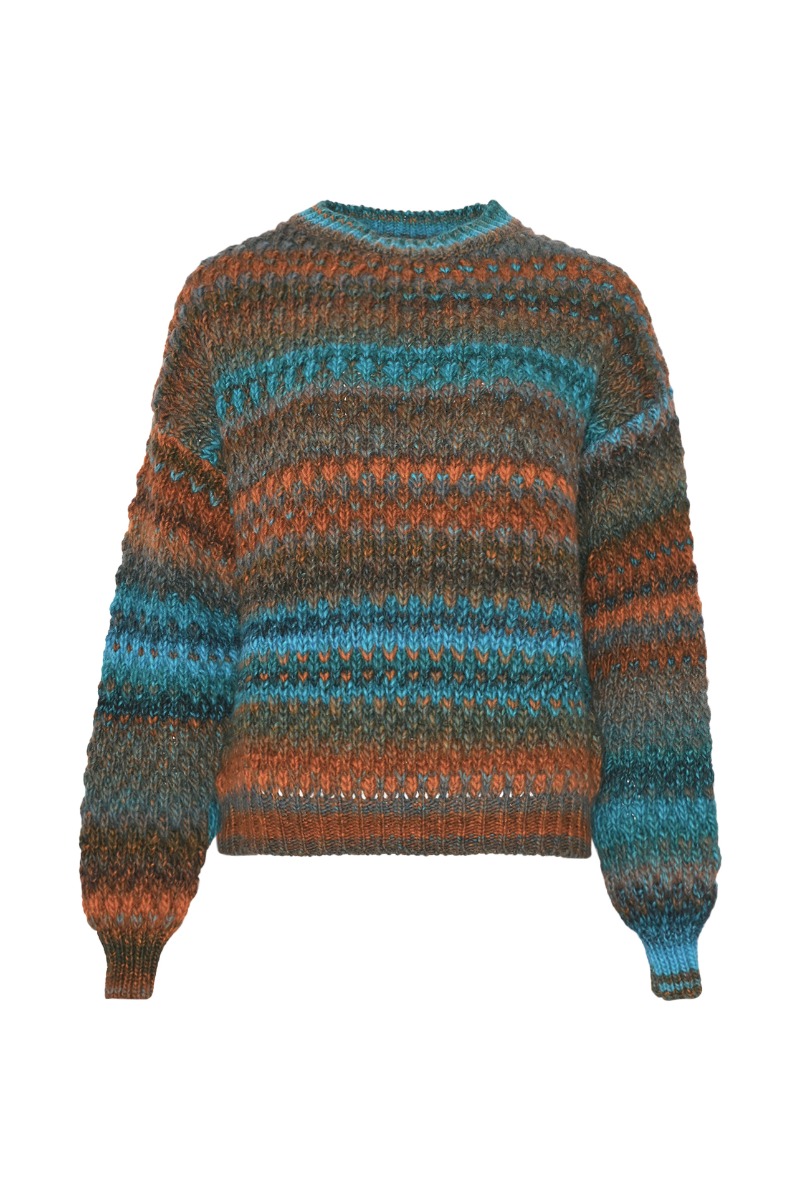 Noella - Gio Strik Sweater - Turkis og Brun Mix