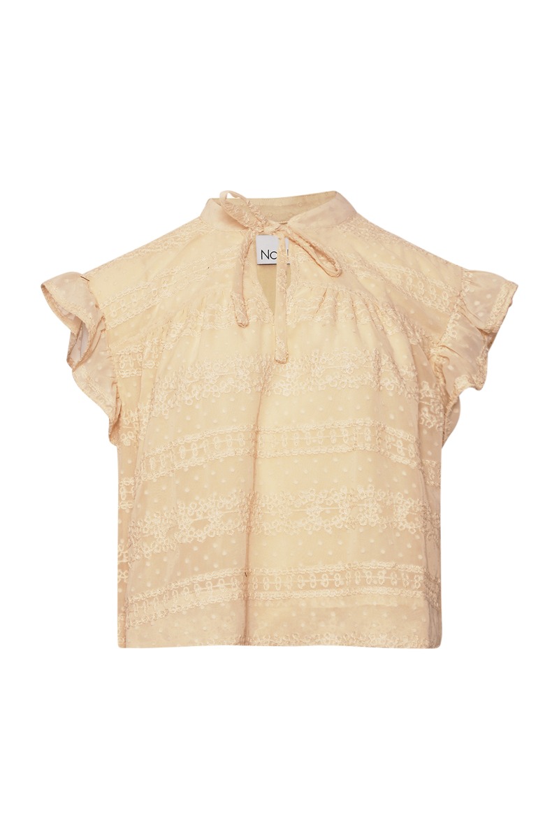 Noella - Top - Seven Blouse - Ivory med Flæser og Sløjfe