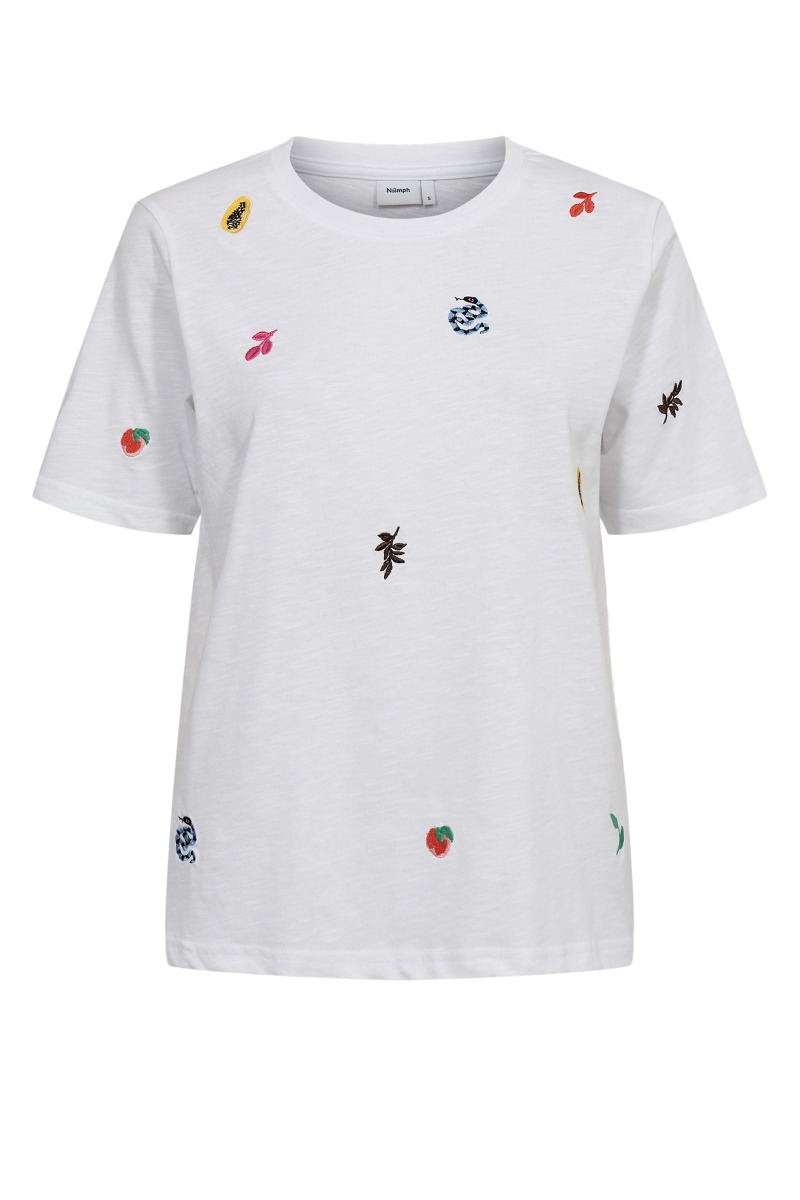 Nümph - Zoey T-shirt - Lys Hvid med Broderede Detaljer