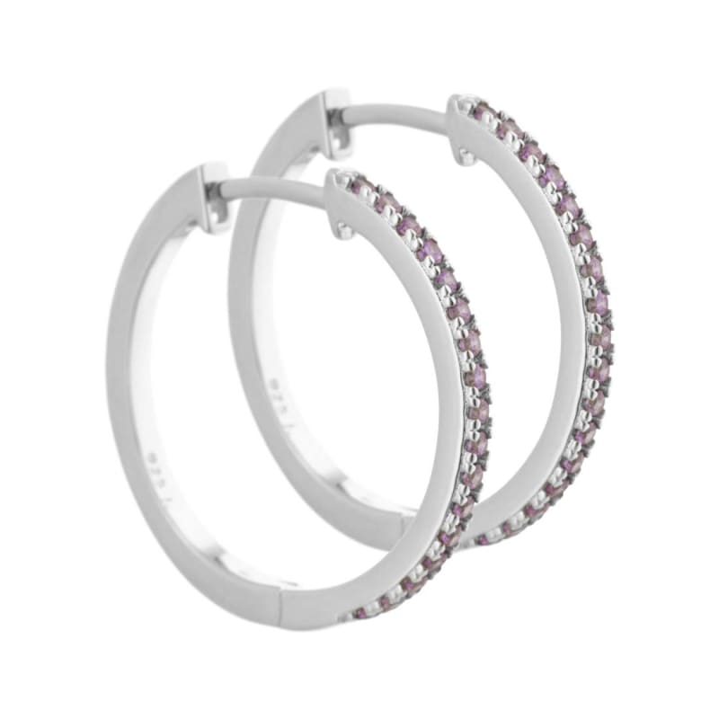 Rie - 20 Mm Creoler i Sterling Sølv med Lilla Zirkonia