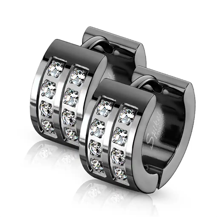Stål Bling og Sten - Ørering i Sort Belægning