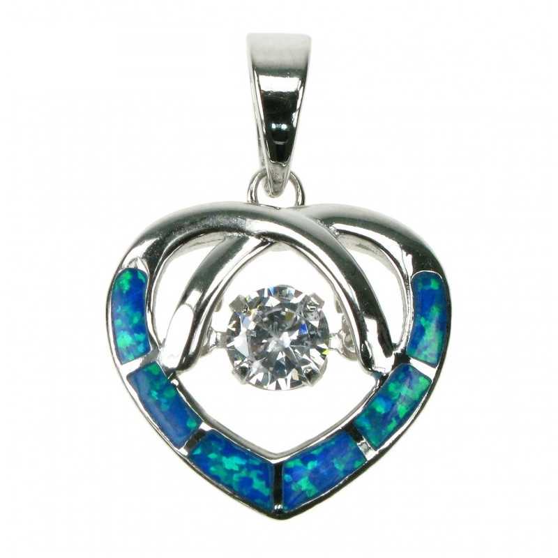 Blå Opal Hjertevedhæng i 925 Sterling Sølv - Tilbud!