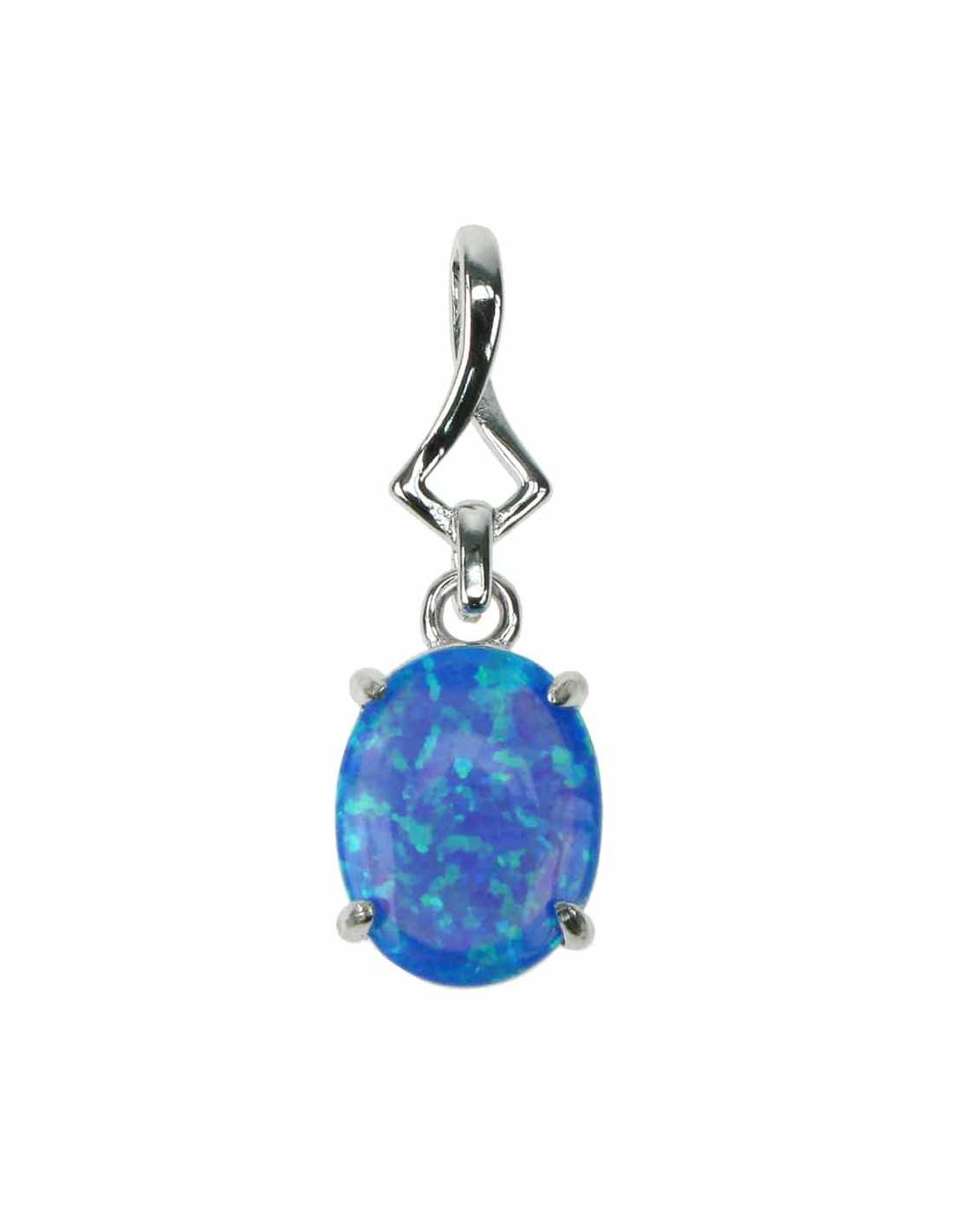 Oval Opal Vedhæng med Blå Sten i 925 Sterling Sølv