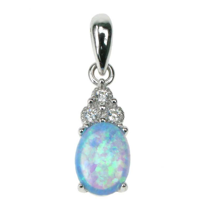Oval Sølv Halskæde med Blå Opal og Zirkonia - 925 Sterling